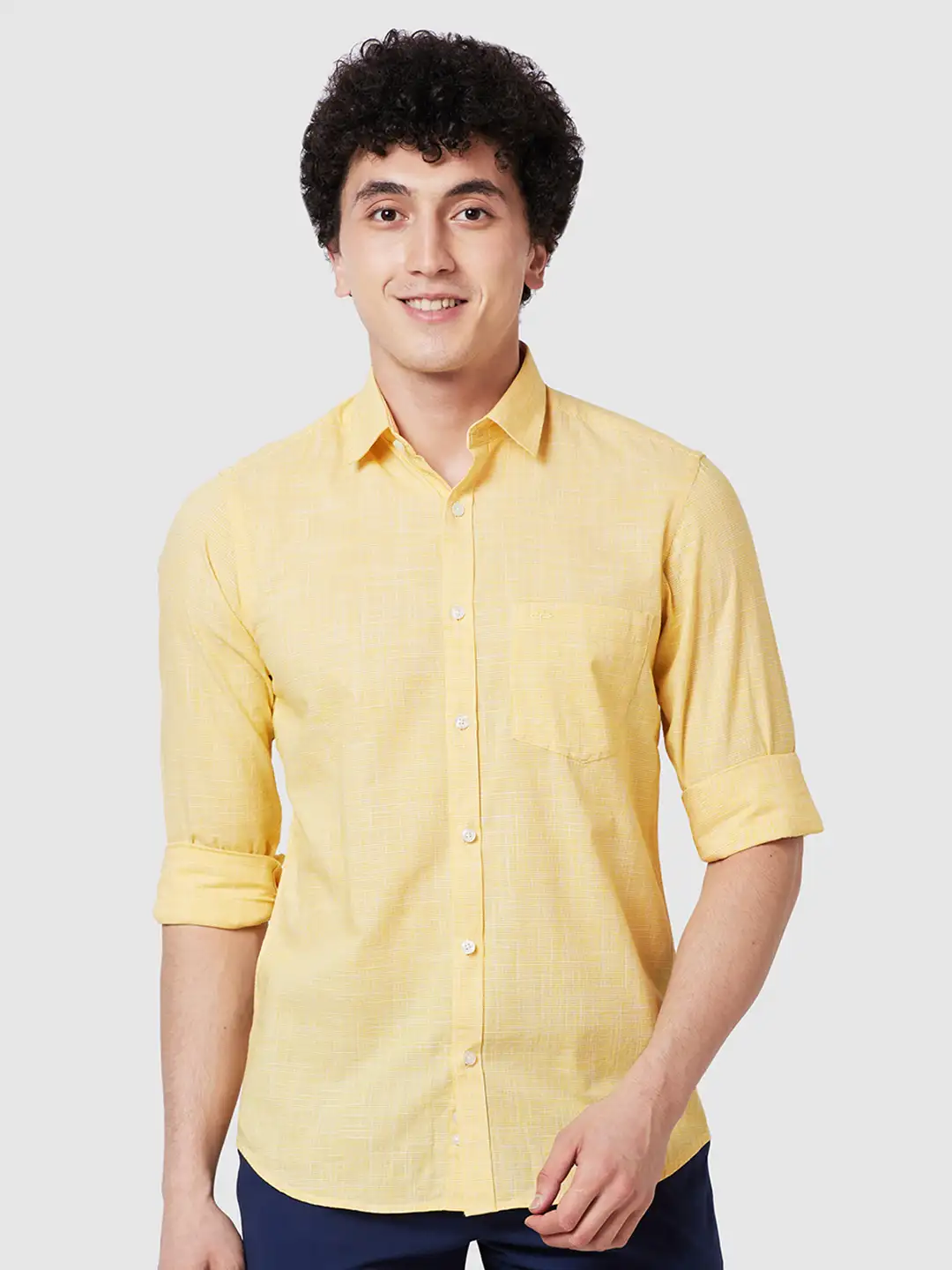Men Yellow Tailored Fit Checks Cotton Full Sleeve Shirts