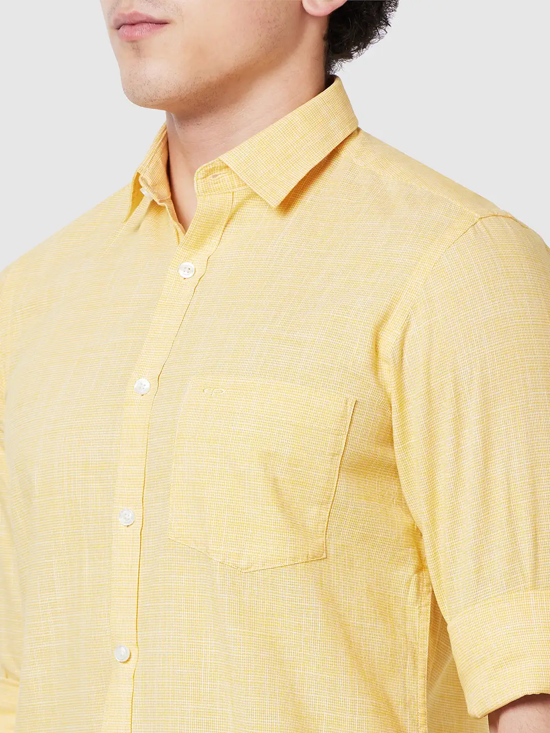 Men Yellow Tailored Fit Checks Cotton Full Sleeve Shirts - Image 6