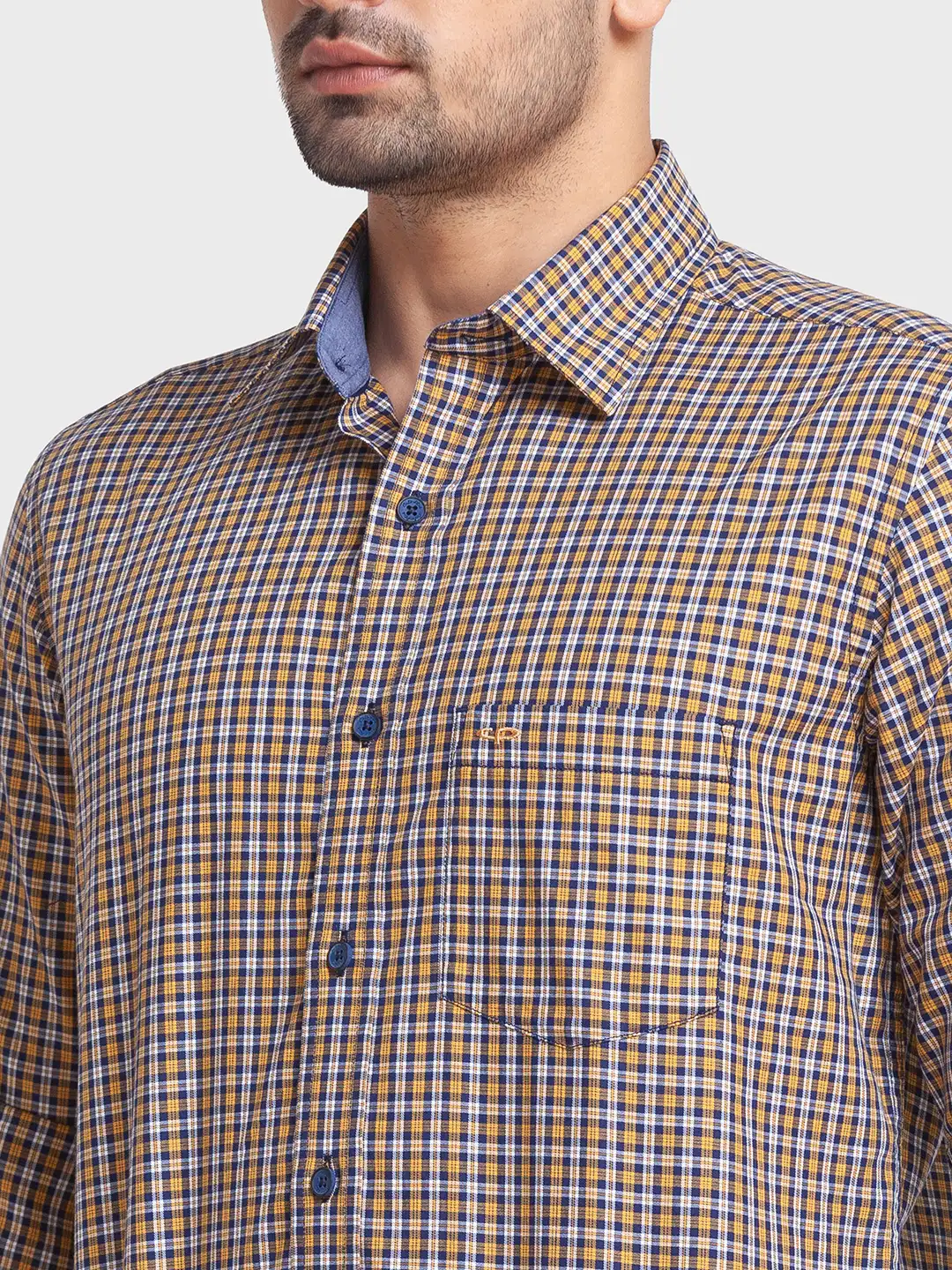 Men Yellow Tailored Fit Checks Cotton Full Sleeve Shirts - Image 6