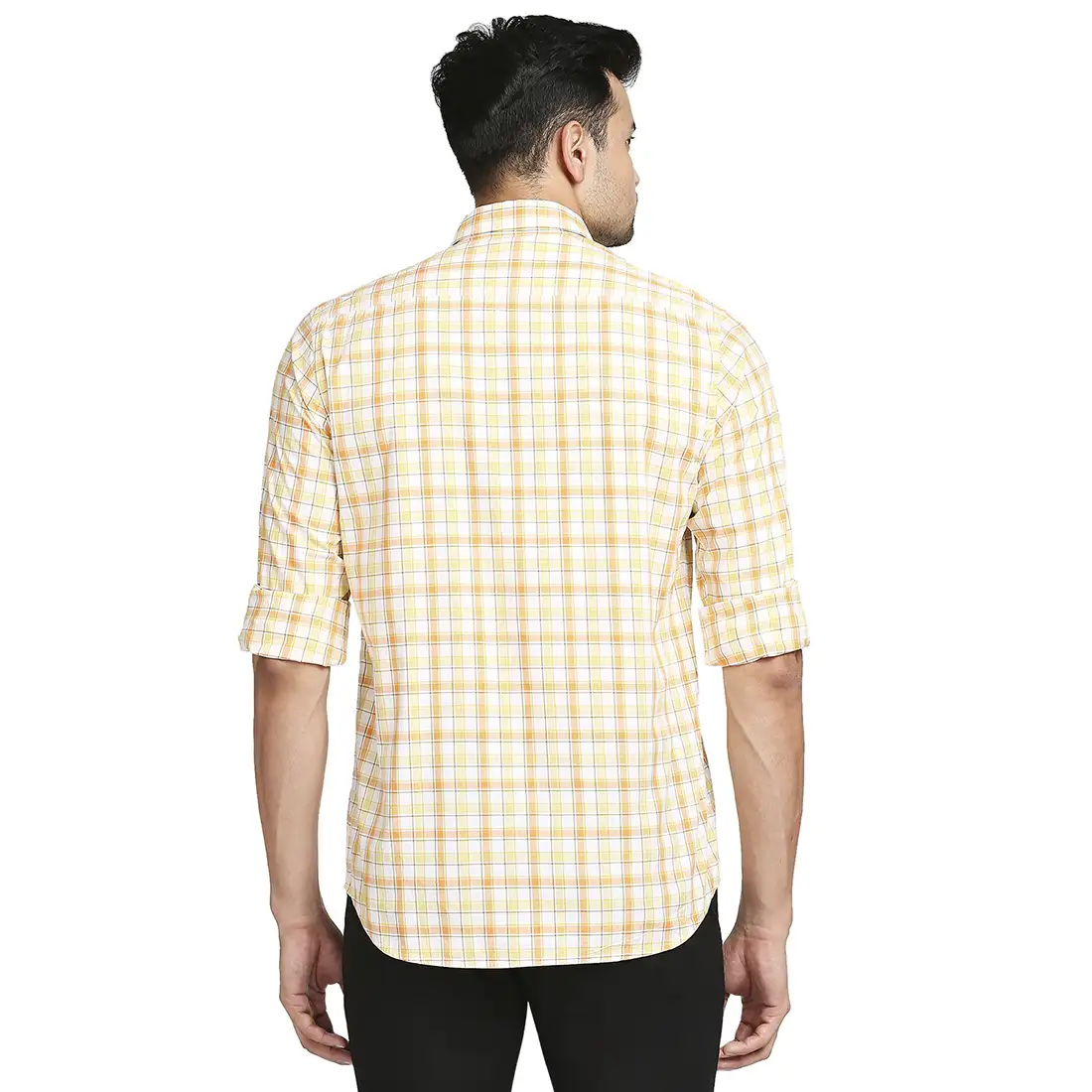Men Yellow Tailored Fit Checks Cotton Full Sleeve Shirts - Image 4