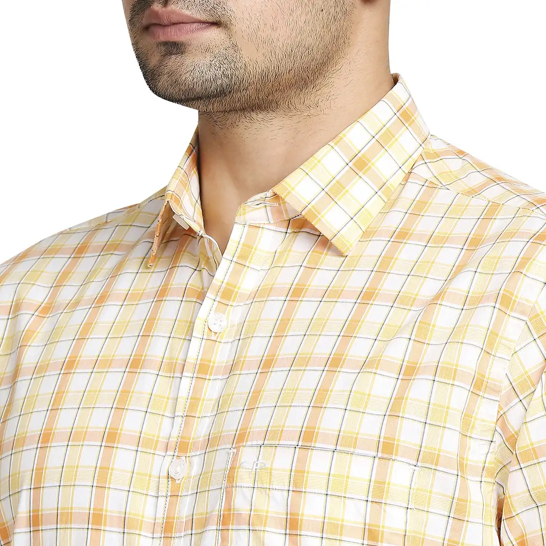 Men Yellow Tailored Fit Checks Cotton Full Sleeve Shirts - Image 6