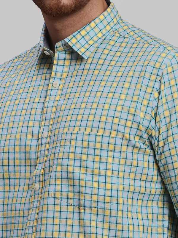 Men Yellow Tailored Fit Checks Cotton Full Sleeve Shirts - Image 6