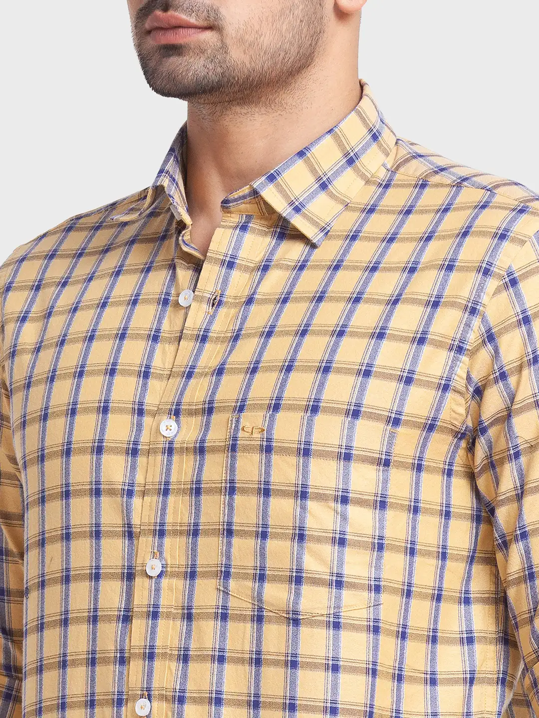 Men Yellow Tailored Fit Checks Cotton Full Sleeve Shirts - Image 6