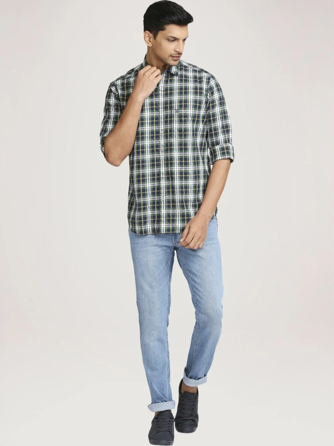 Colorplus Men Blue Checks Tailored Fit Cotton Casual Shirt - Image 2