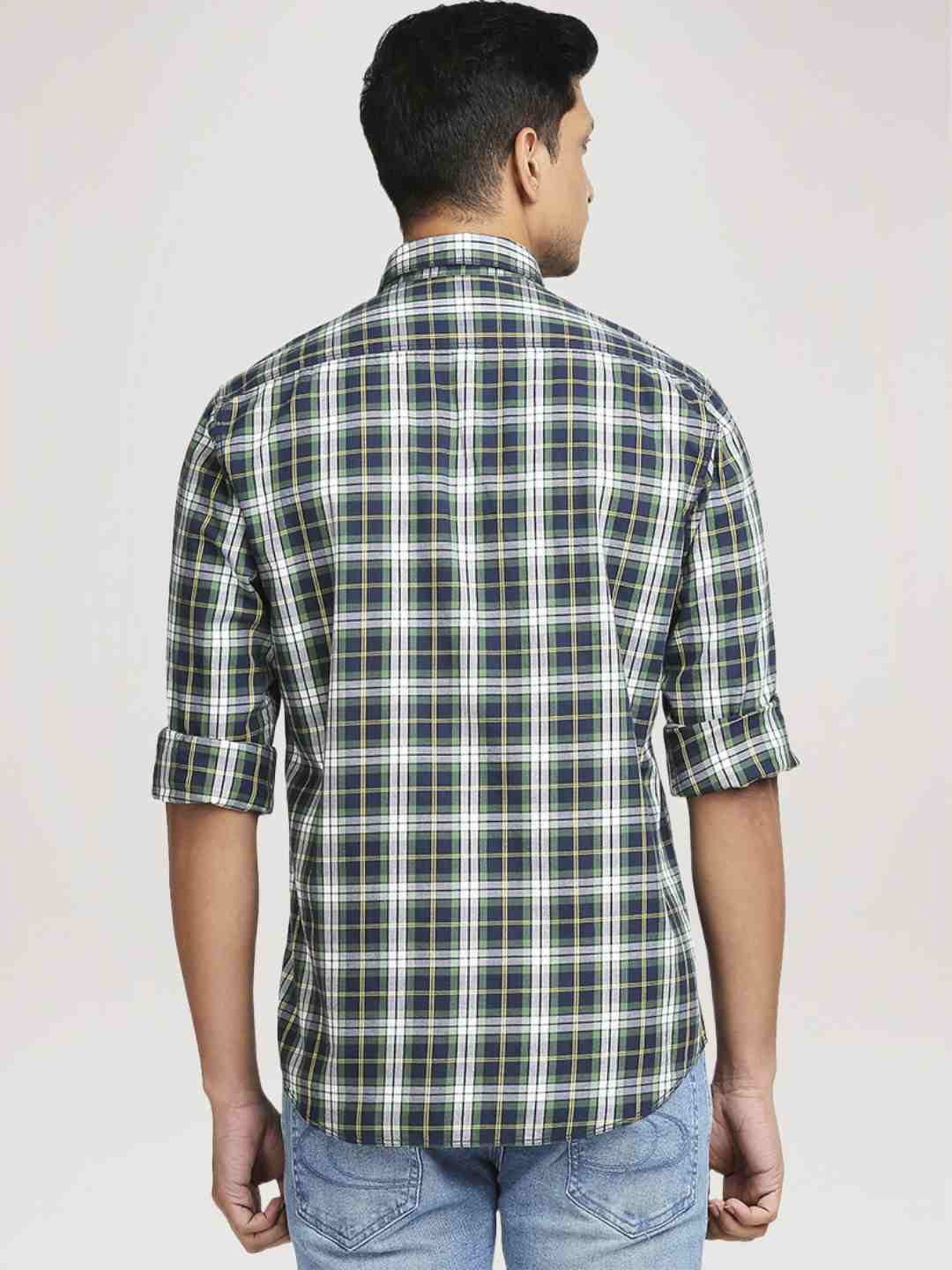 Colorplus Men Blue Checks Tailored Fit Cotton Casual Shirt - Image 3