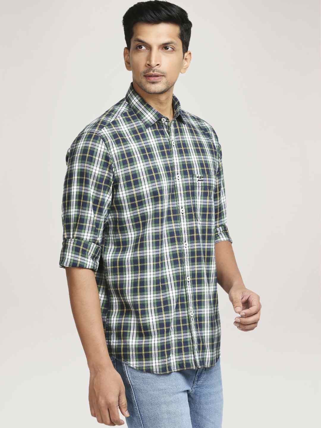 Colorplus Men Blue Checks Tailored Fit Cotton Casual Shirt - Image 5