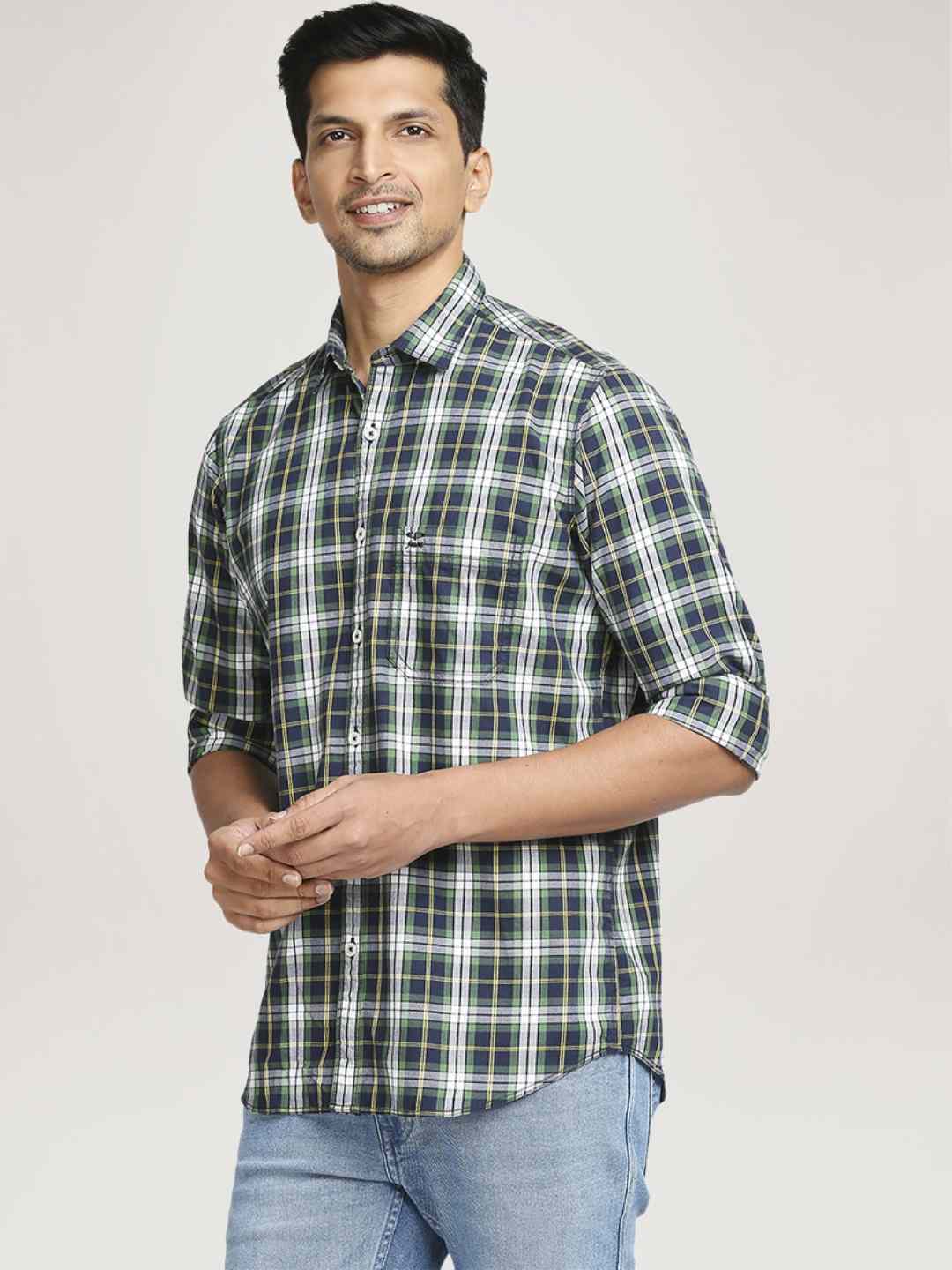 Colorplus Men Blue Checks Tailored Fit Cotton Casual Shirt - Image 6