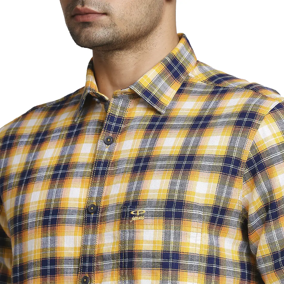 Men Yellow Tailored Fit Checks Cotton Full Sleeve Shirts - Image 6