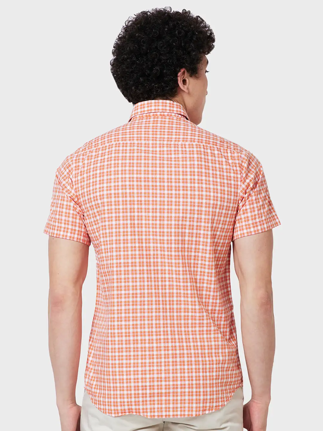 Men Yellow Tailored Fit Checks Cotton Half Sleeve Shirts - Image 5