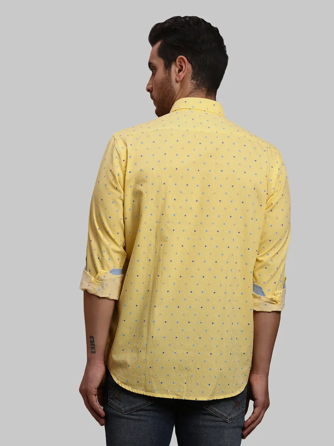 Men Yellow Tailored Fit Print Cotton Full Sleeve Shirts - Image 4