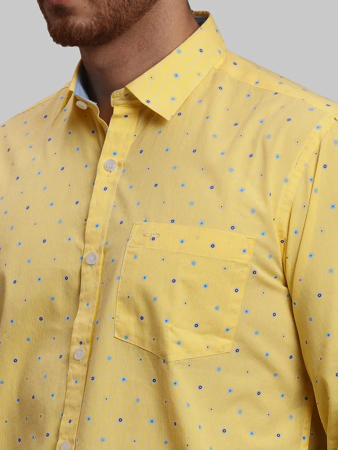 Men Yellow Tailored Fit Print Cotton Full Sleeve Shirts - Image 6