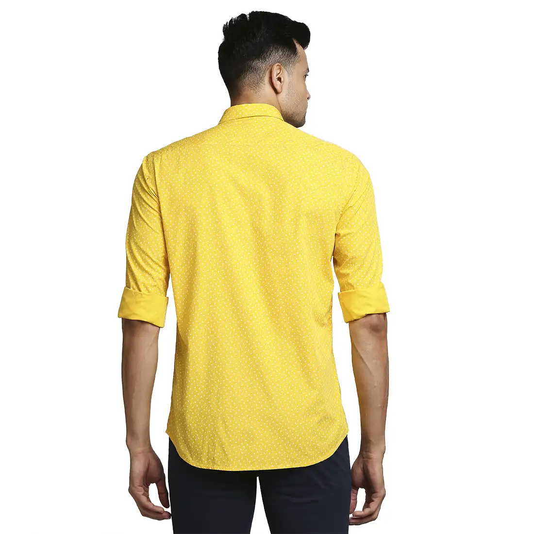 Men Yellow Tailored Fit Print Cotton Full Sleeve Shirts - Image 4