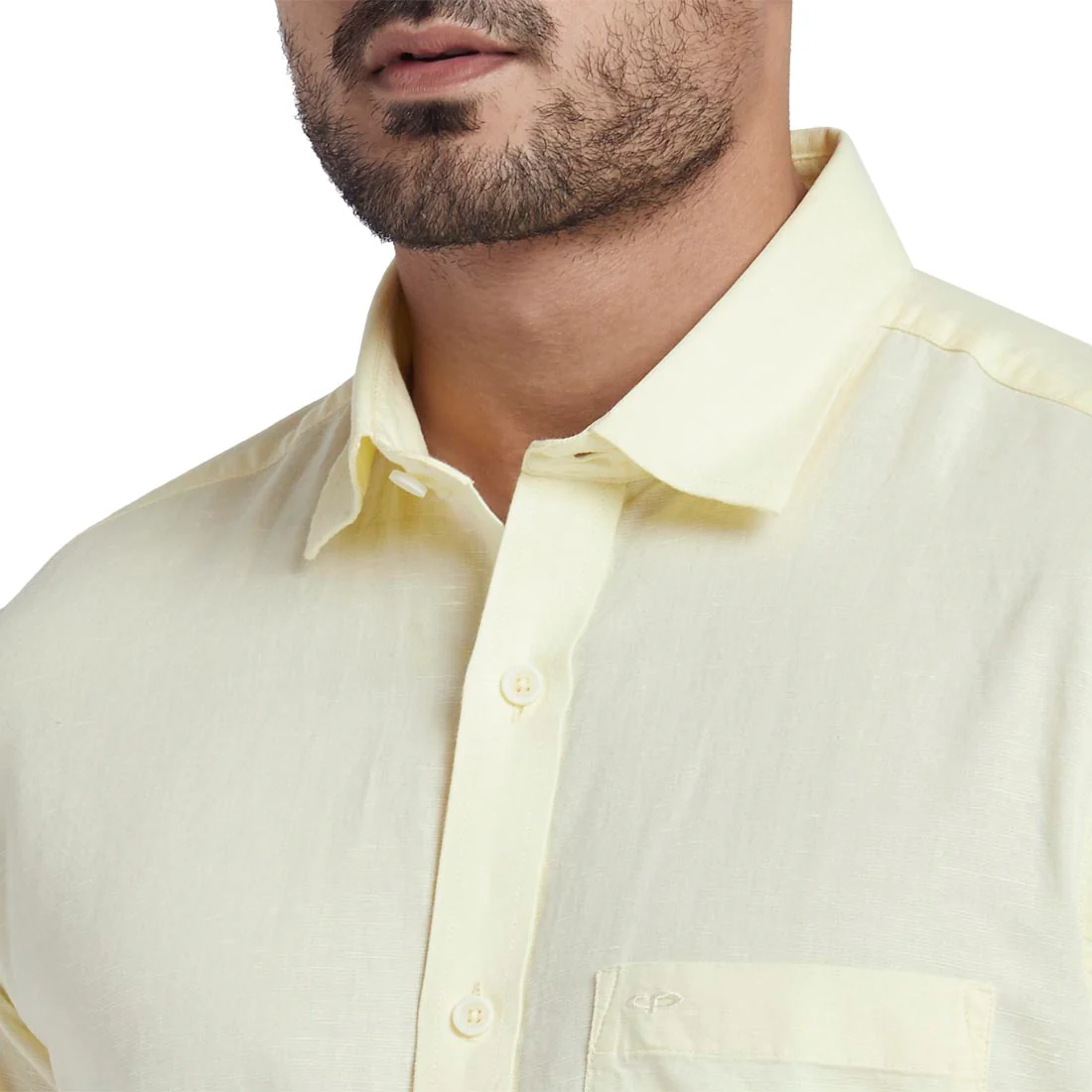 Men Yellow Tailored Fit Solid Cotton Blend Half Sleeve Shirts - Image 6