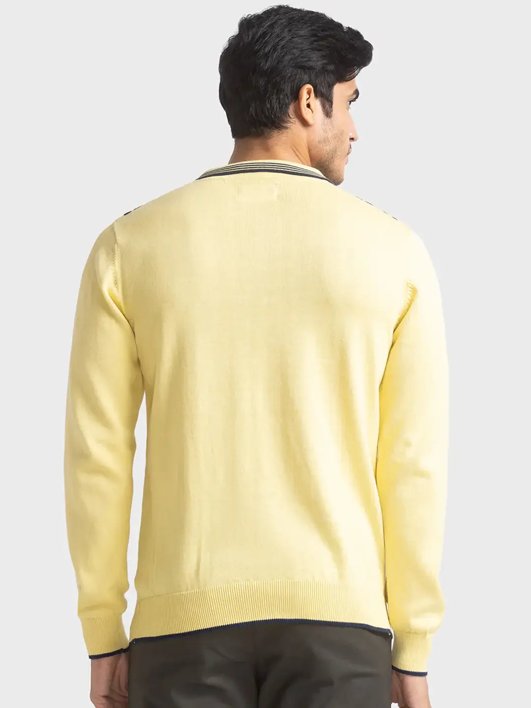 Men Yellow Tailored Fit Solid Cotton Full Sleeve T-Shirt - Image 4