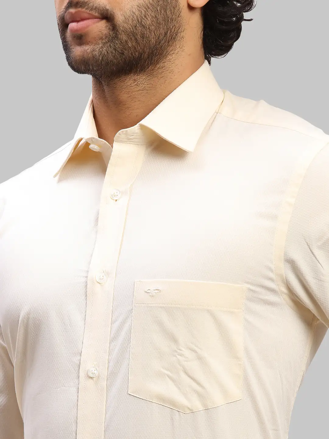 Men Yellow Tailored Fit Weft Chambray Cotton Full Sleeve Shirts - Image 6