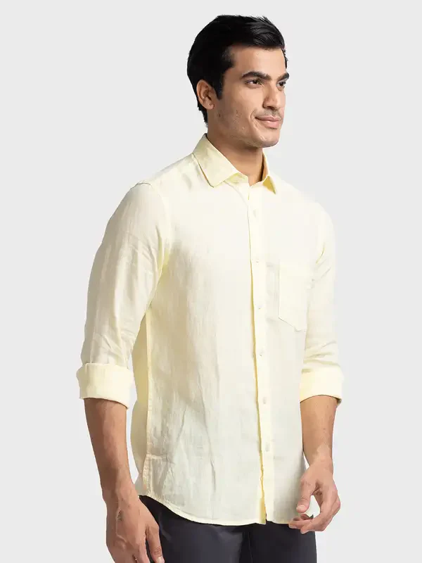 Colorplus Men Yellow Tailored Fit Yarn Dyed Linen Casual Shirt - Image 2