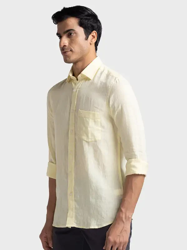 Colorplus Men Yellow Tailored Fit Yarn Dyed Linen Casual Shirt - Image 3