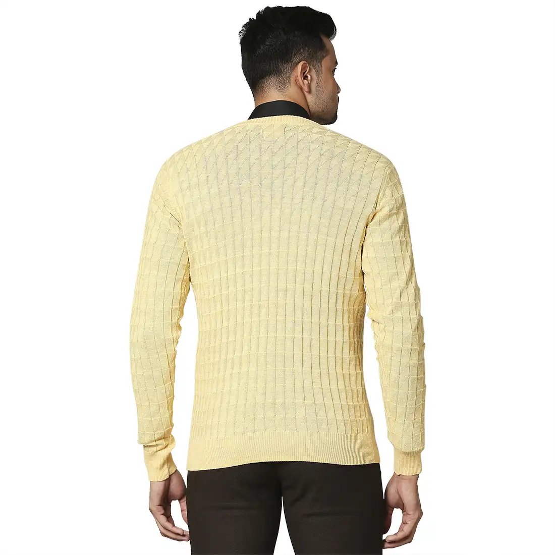 Men Yellow Wrapper Wool Blend Full Sleeve V Neck Collar Sweaters - Image 4