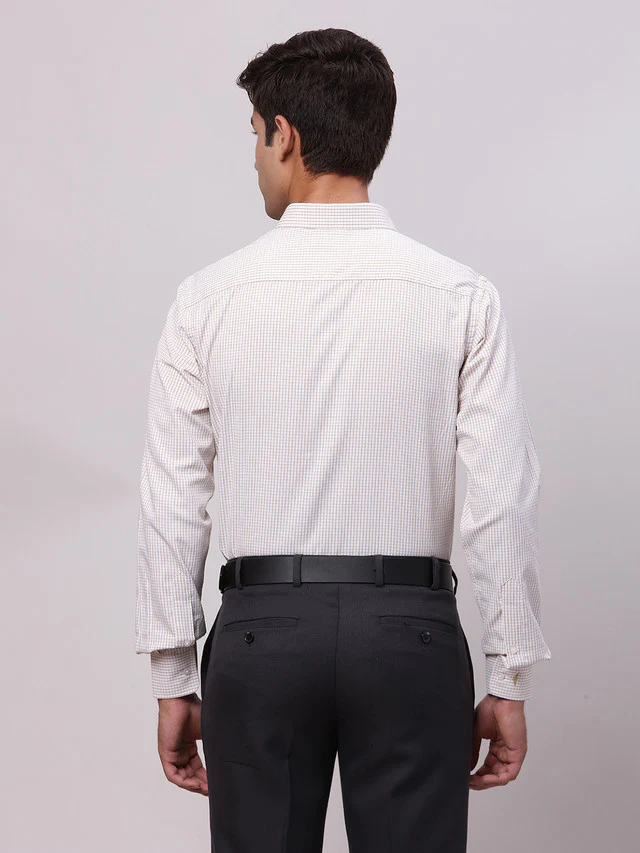 Park Avenue Beige Checks Slim Fit Cotton Blend Formal Shirt - Image 4