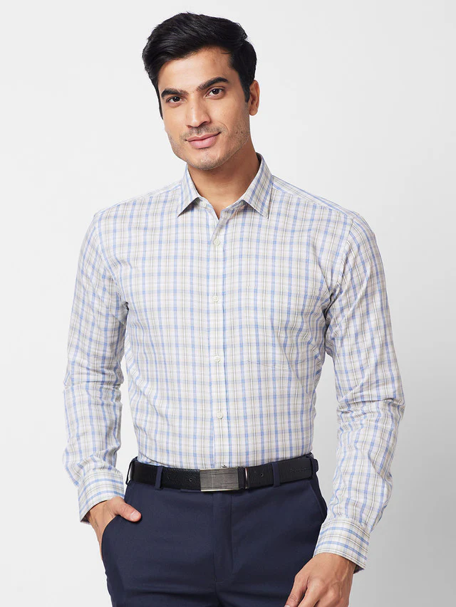 Park Avenue Beige Checks Slim Fit Cotton Formal Shirt