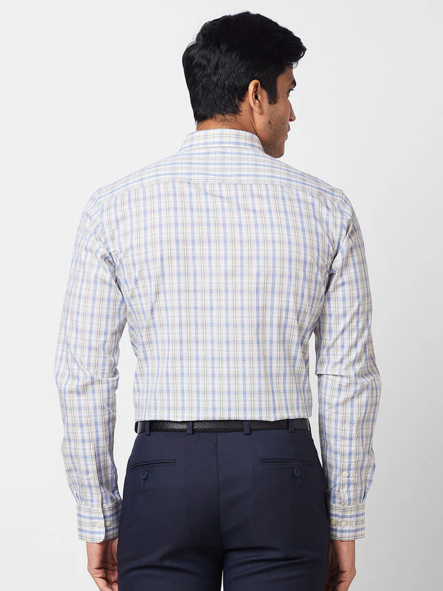 Park Avenue Beige Checks Slim Fit Cotton Formal Shirt - Image 4
