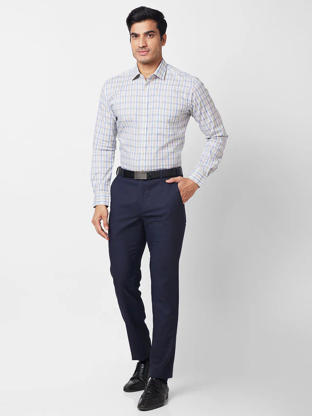 Park Avenue Beige Checks Slim Fit Cotton Formal Shirt - Image 5