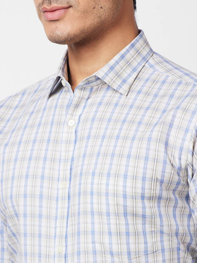 Park Avenue Beige Checks Slim Fit Cotton Formal Shirt - Image 6