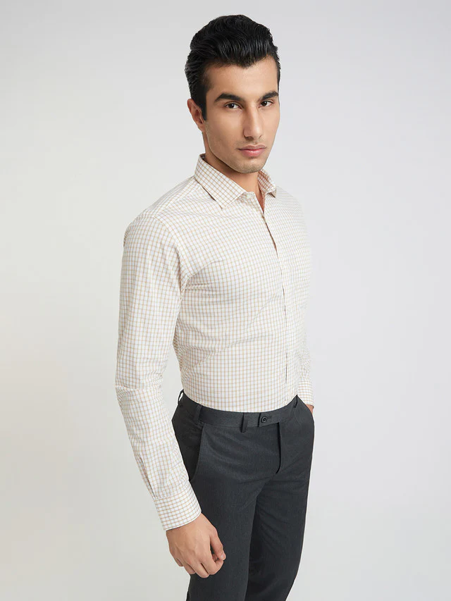 Park Avenue Men Brown Checks Slim Fit Cotton Formal Shirt - Image 2
