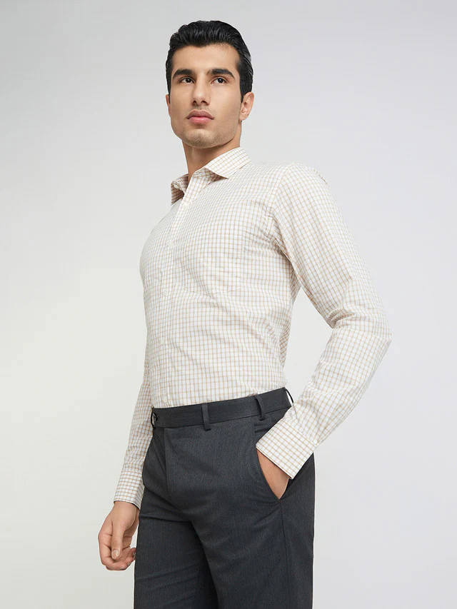 Park Avenue Men Brown Checks Slim Fit Cotton Formal Shirt - Image 3