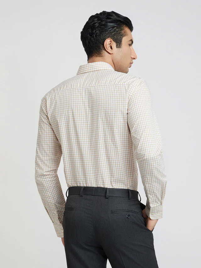 Park Avenue Men Brown Checks Slim Fit Cotton Formal Shirt - Image 4
