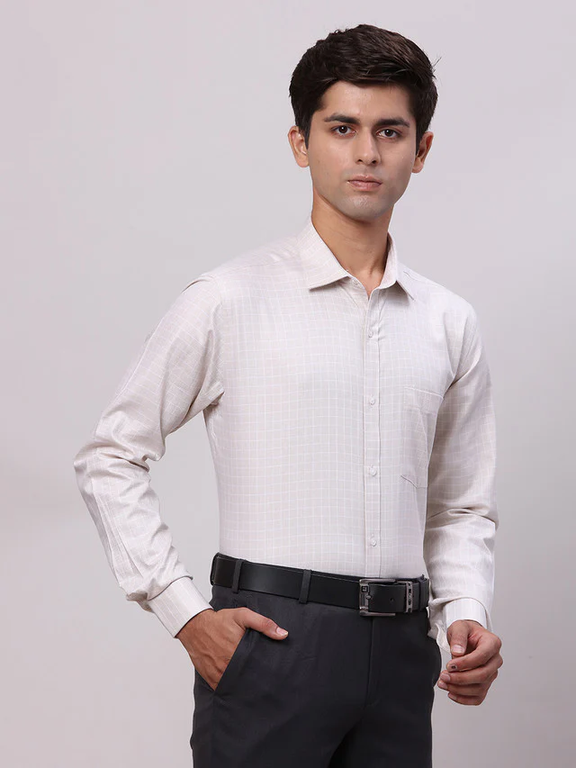 Park Avenue Men Brown Checks Slim Fit Cotton Formal Shirt - Image 2