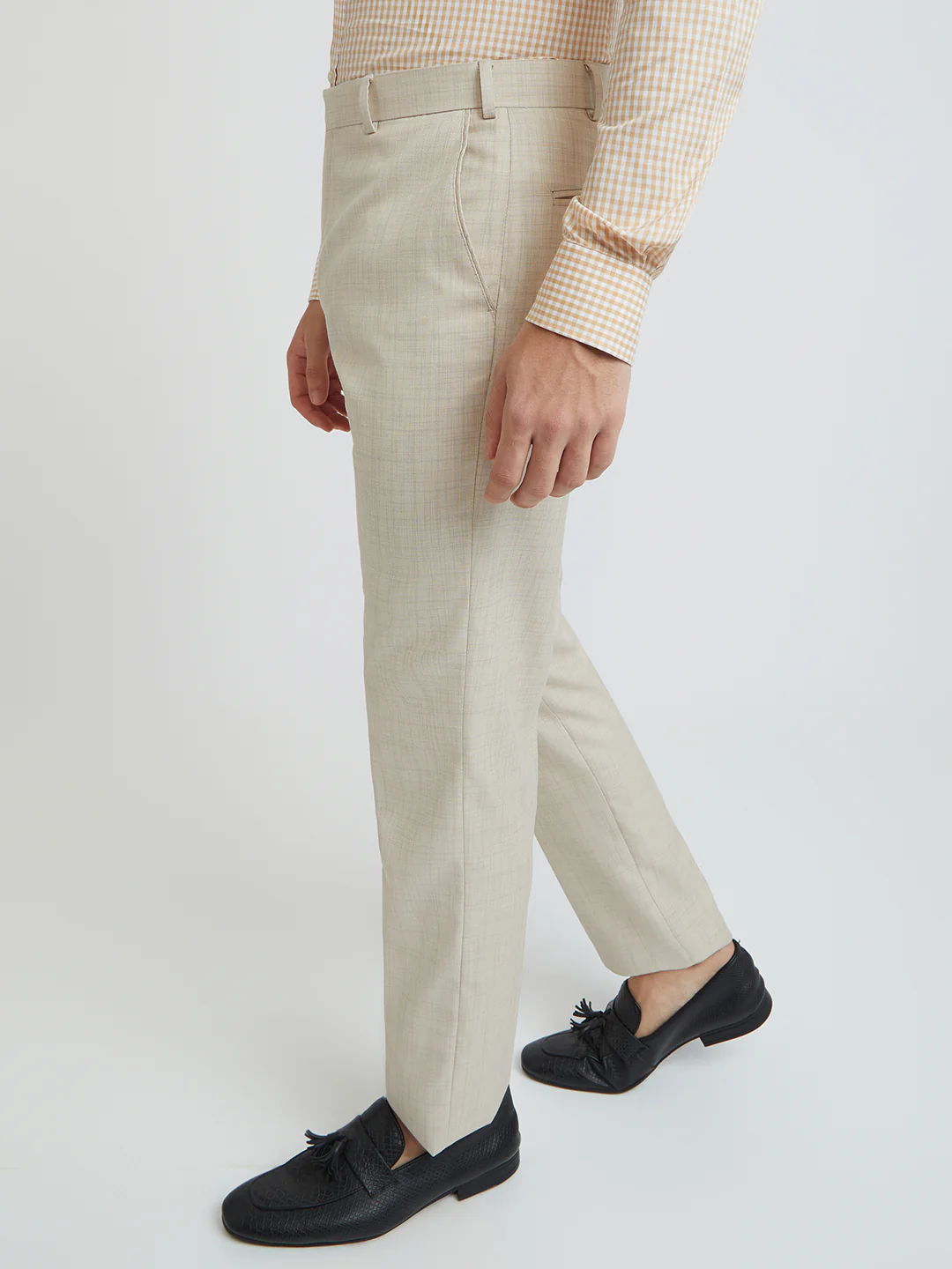 Park Avenue Beige Checks Smart Fit Polyester Blend Trouser - Image 3