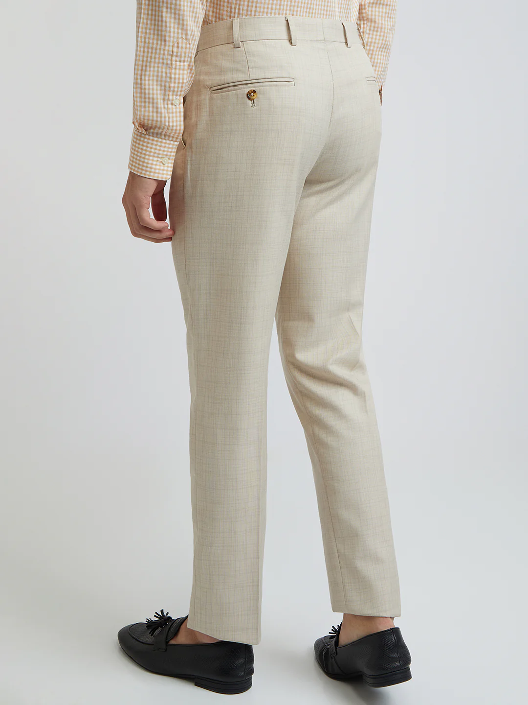 Park Avenue Beige Checks Smart Fit Polyester Blend Trouser - Image 4
