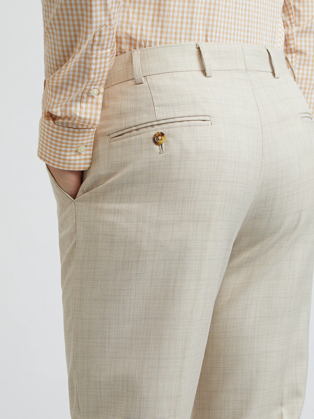 Park Avenue Beige Checks Smart Fit Polyester Blend Trouser - Image 7
