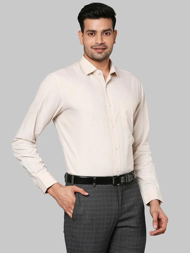 Park Avenue Beige Fil-A-Fil Regular Fit Cotton Formal Shirt - Image 2