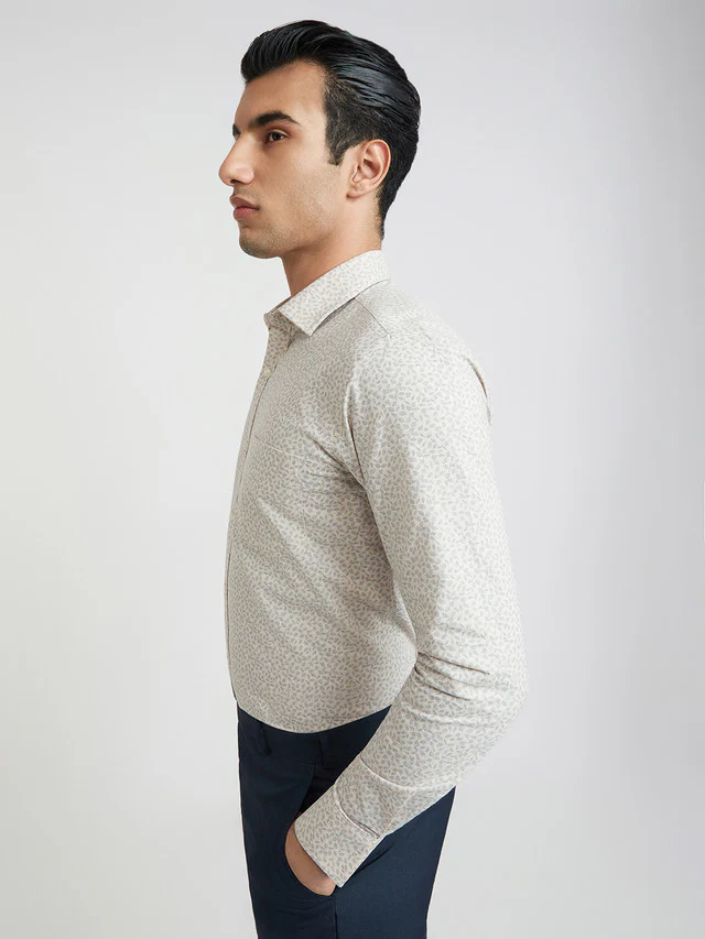 Park Avenue Beige Printed Slim Fit Cotton Formal Shirt - Image 3
