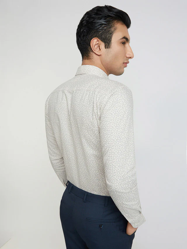 Park Avenue Beige Printed Slim Fit Cotton Formal Shirt - Image 4