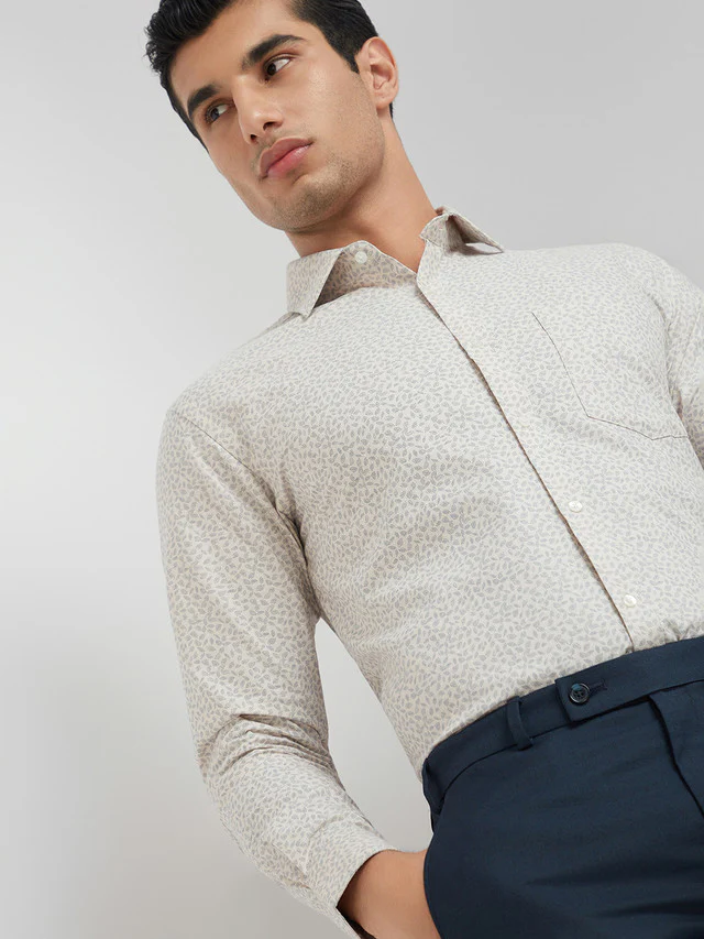 Park Avenue Beige Printed Slim Fit Cotton Formal Shirt - Image 6