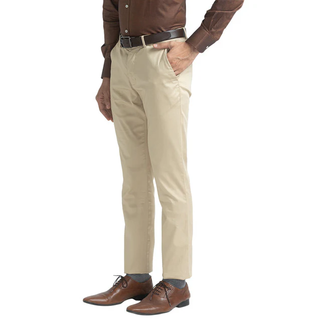 Park Avenue Beige Solid Neo Fit Cotton Blend Trouser - Image 3