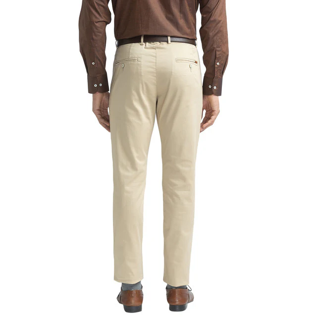 Park Avenue Beige Solid Neo Fit Cotton Blend Trouser - Image 4