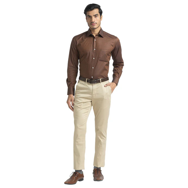 Park Avenue Beige Solid Neo Fit Cotton Blend Trouser - Image 5
