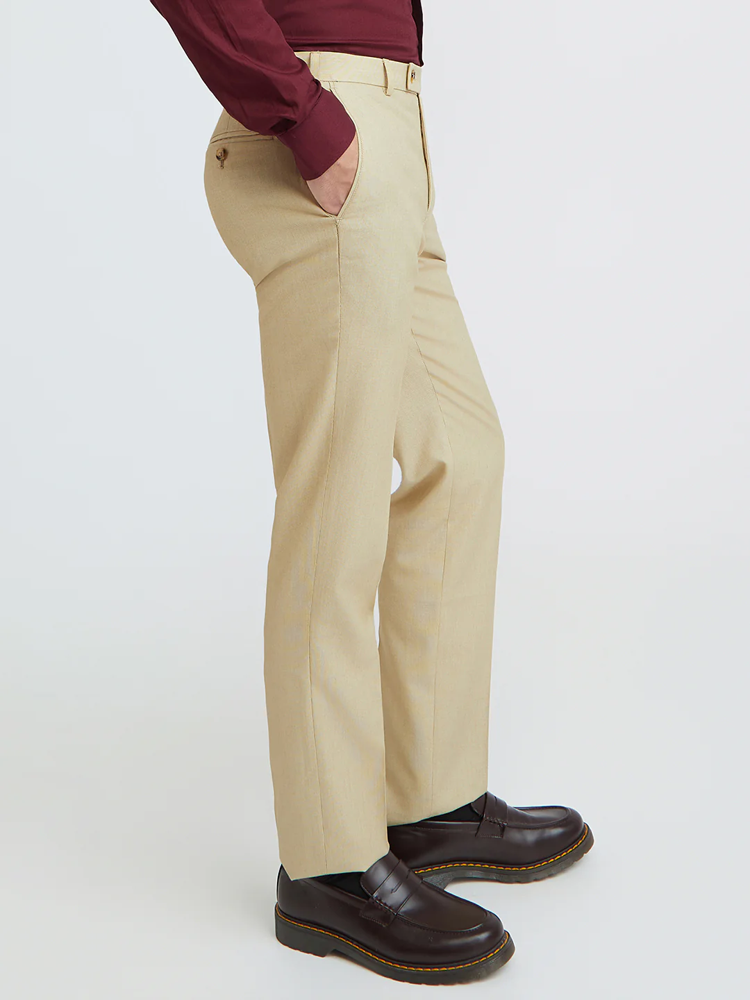 Park Avenue Beige Stripe Smart Fit Polyester Blend Trouser - Image 2