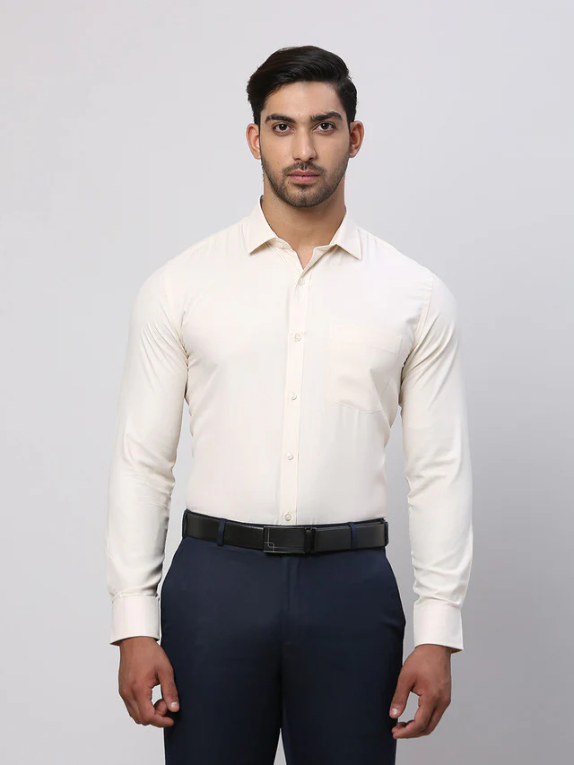 Park Avenue Men Brown Structured Slim Fit Cotton Blend Formal Shirt