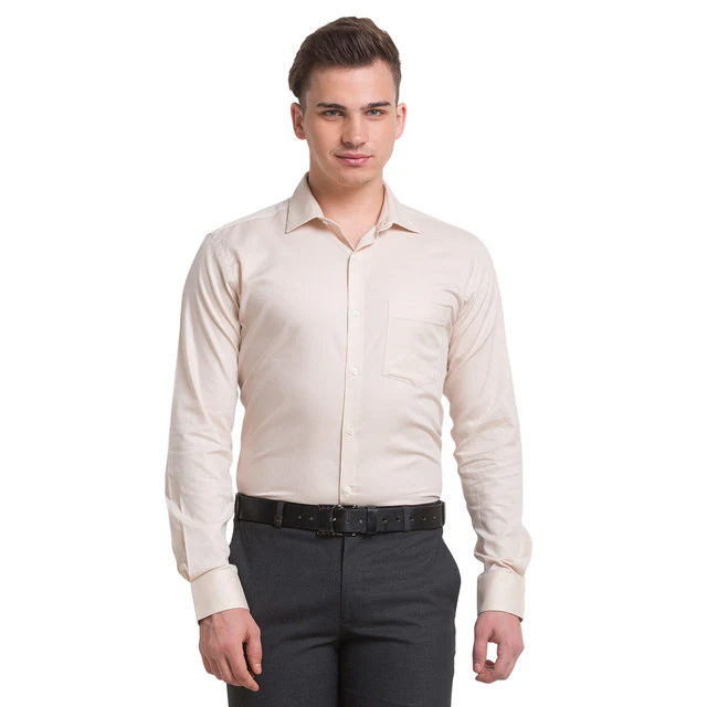 Park Avenue Beige Structure Slim Fit Cotton Formal Shirt