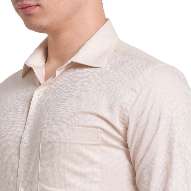 Park Avenue Beige Structure Slim Fit Cotton Formal Shirt - Image 6