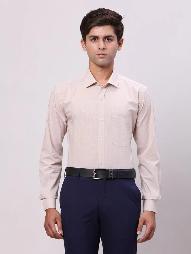 Park Avenue Men Brown Structured Slim Fit Cotton Formal Shirt