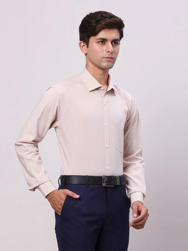 Park Avenue Men Brown Structured Slim Fit Cotton Formal Shirt - Image 2