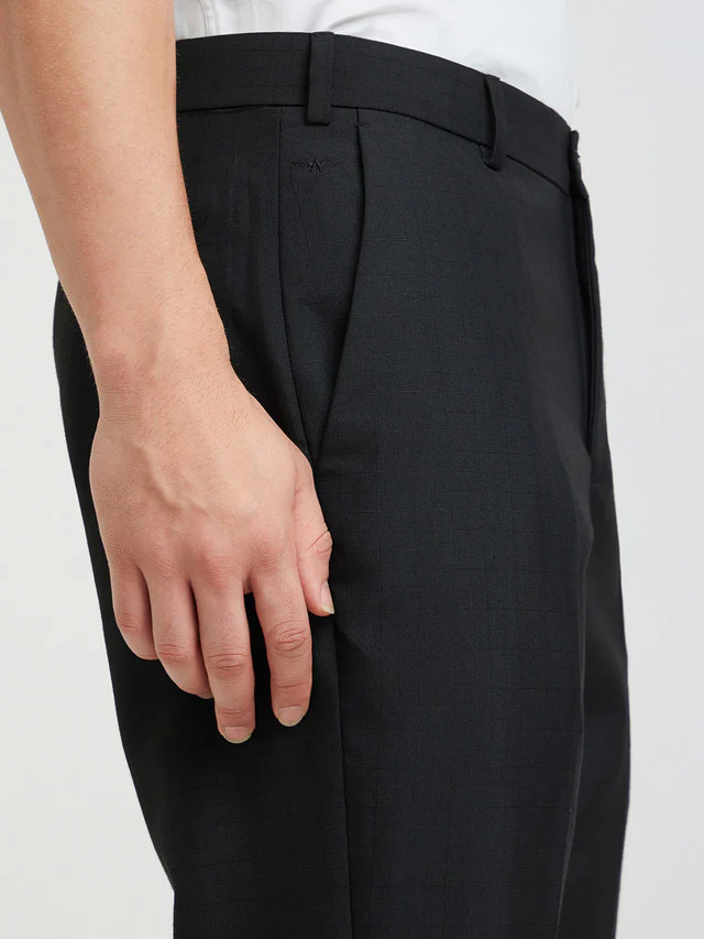 Park Avenue Black Checks Regular Fit Polyester Blend Trouser - Image 6