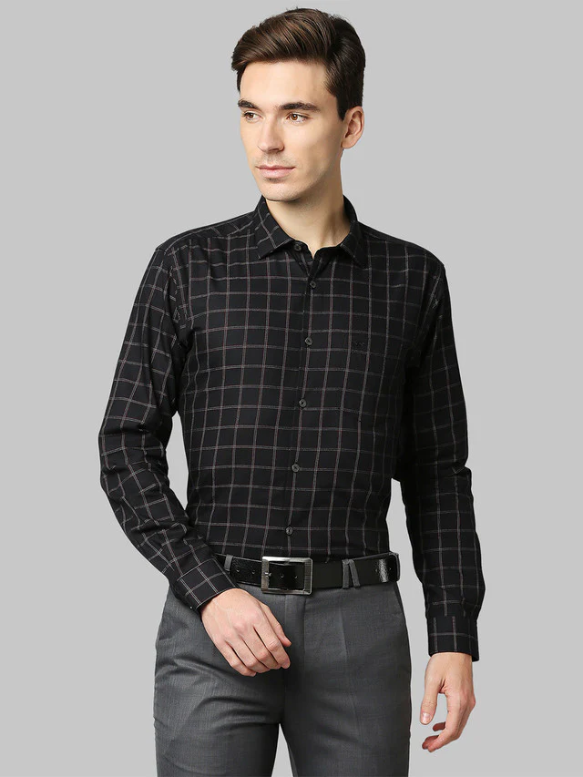 Park Avenue Black Checks Slim Fit Cotton Casual Shirt