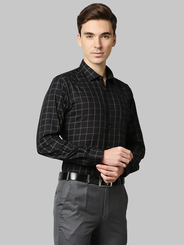 Park Avenue Black Checks Slim Fit Cotton Casual Shirt - Image 2